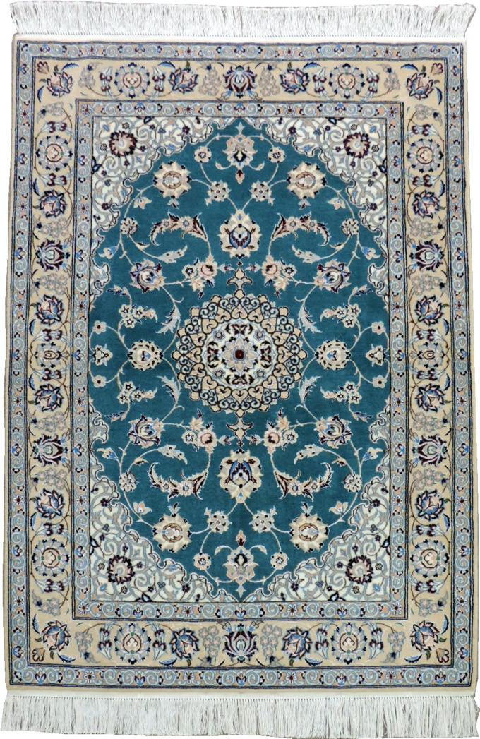 ペルシャ絨毯 カーペット ウール＆シルク 手織り高級 ペルシャ絨毯の本場 イラン ナイン産 玄関マットサイズ 140cm×104cm【本物保証】