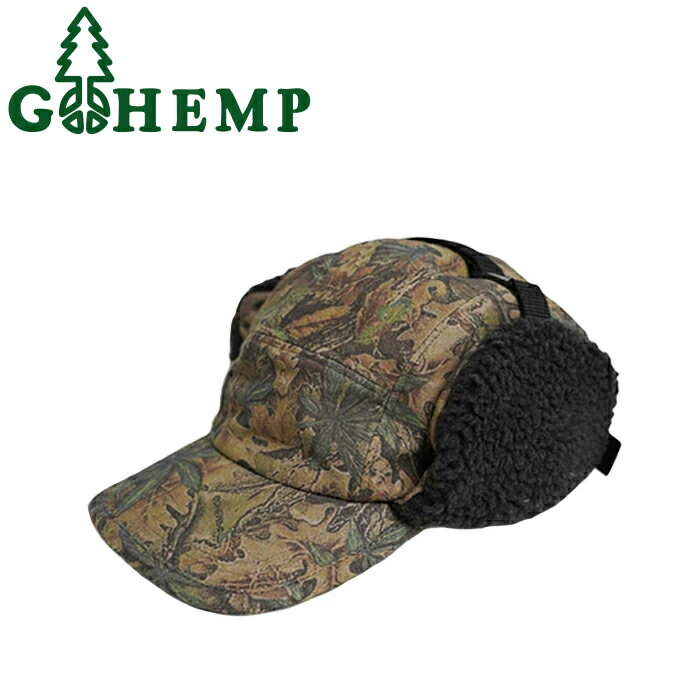 ヘンプ 帽子（メンズ） GOHEMP ゴーヘンプ GHG0246CMN HEMP FLYING BOA CAP ヘンプ フライング ボア キャップ 耳あて イヤーカバー付き 防寒 帽子 ヘンプツリーカモ ロゴ 日本製 帽子 柄 ナチュラル アウトドア ストリート メンズ レディース ユニセックス CAMO カモ 10%OFF セール