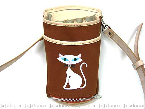 JAJABOON 白猫シザーケース茶(ブラウン) 5丁差し (革ベルト付き)
