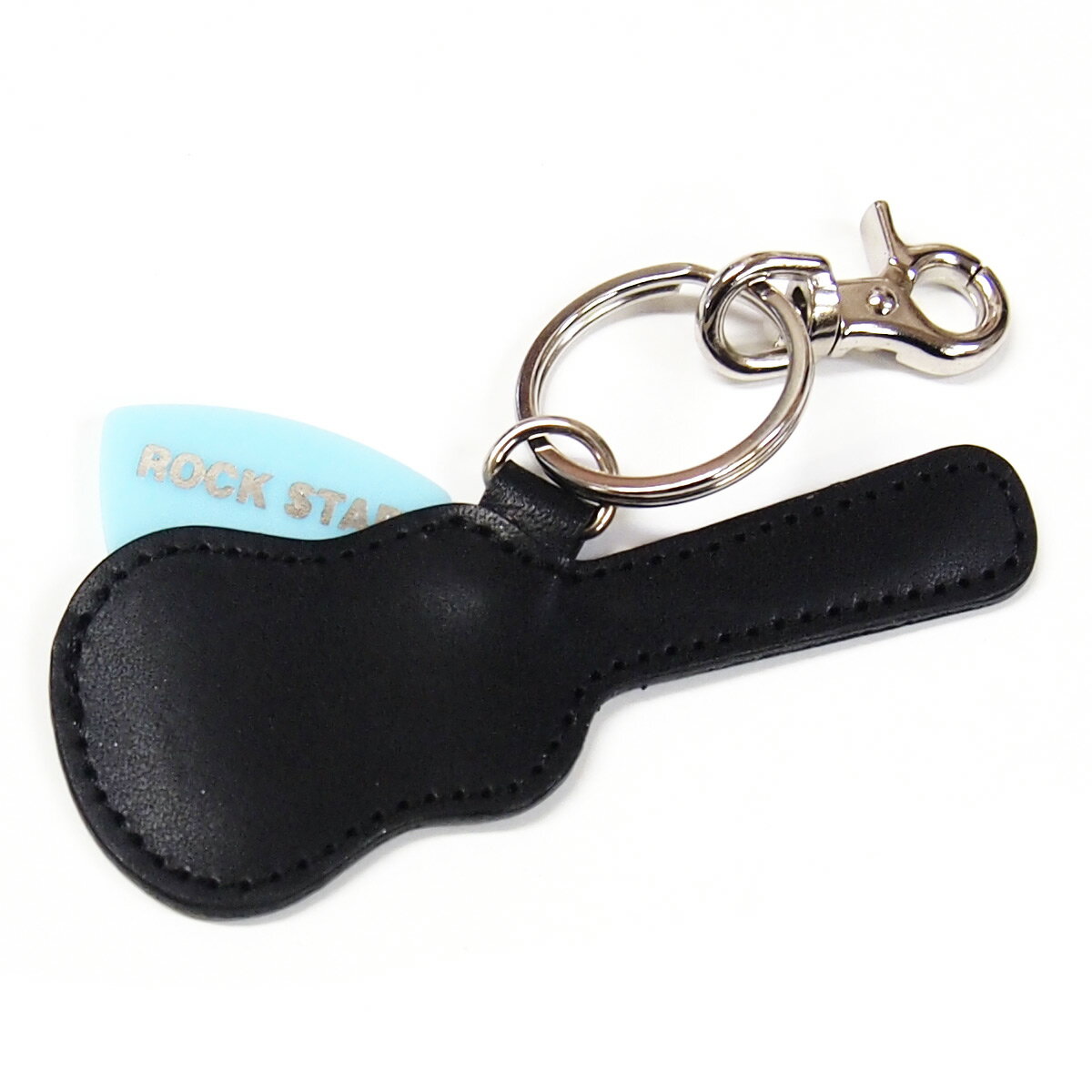 JAJABOON 【メール便OK★】ギターケース型(トライアングル型)ピックケースキーホルダー 黒(ギターピック付)