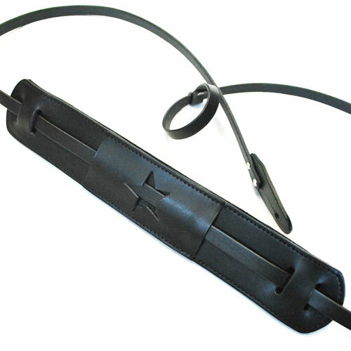 JAJABOON アコギ用スターマンモデル ギターストラップ ブラック【肩パット付】 本革(レザー)製