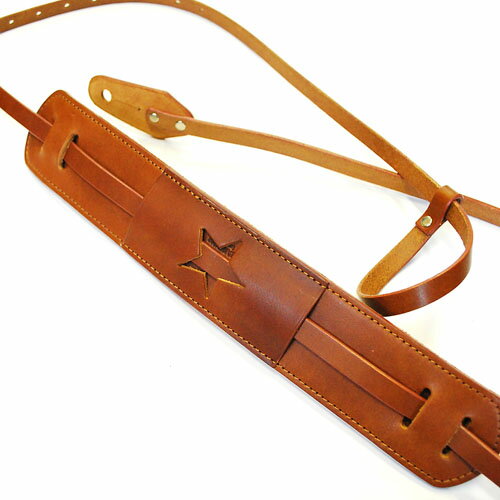 JAJABOON アコギ用スターマンモデル ギターストラップ ブラウン【肩パット付】 本革(レザー)製