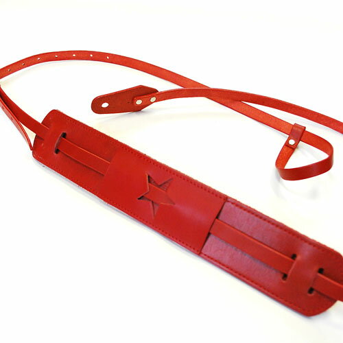 JAJABOON アコギ用スターマンモデル ギターストラップ レッド【肩パット付】 本革(レザー)製