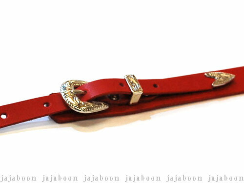 JAJABOON アコギ用ウエスタンバックルギターストラップ レッド【肩パット付】 本革(レザー)製