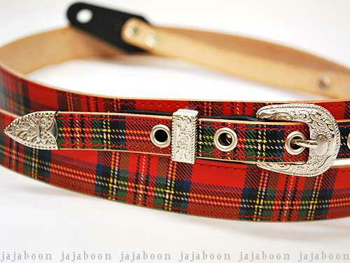 JAJABOON ウエスタンバックルギターストラップスリム タータンチェック 本革(レザー)製【smtb-m】