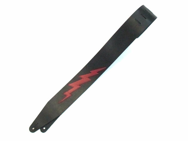 JAJABOON 本革ギターストラップ 稲妻【WILD SIDE】 68mm 黒×赤 本革(レザー)製