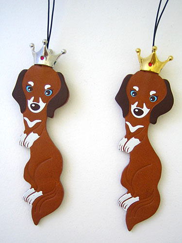 JAJABOON メールOK王冠ダックス携帯ストラップ　シェーデッドレッド茶濃淡と白