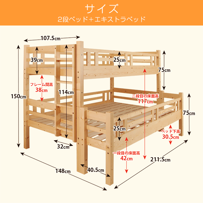 木の暖か味を感じるベッド 【RCP】 【★JAJAN SPU★】 三段ベッド トンタッタ 3段ベッド TONTATTA 九州送料無料■ すのこベッド ■本州/ 四国/ 北欧 シングル×シングル×シングル 天然木