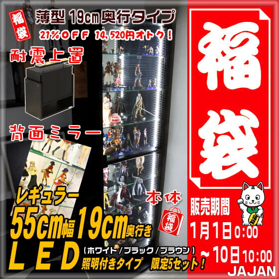 ■2025年新春福袋企画■ レギュラー55cm幅 コレクションラック 白色LED照明付き 薄型19cm奥行 本体+上置+背面ミラーのフルセットです！ 本州/四国/九州 送料無料【RCP】【-JAJAN SPU-】