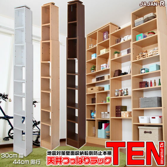 天井つっぱりラックTEN 超深型44cm奥行き 30cm幅タイプ 本棚 耐震本棚 地震対策 転倒防止 本棚 壁面収納 隙間収納 本棚 スリム SLIM【RCP】...