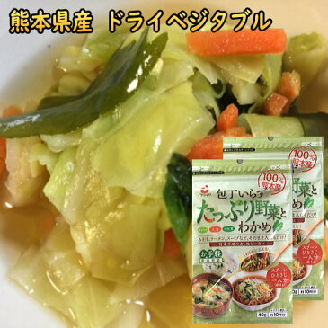 乾燥野菜 ミックス 国産 80g 送料無料 たっぷり野菜とわかめドライベジタブル 九州・熊本県産野菜 キャベツ、ニンジン、小松菜、カットわかめ 干し野菜 フリーズドライ 保存食 食品 ポイント消化