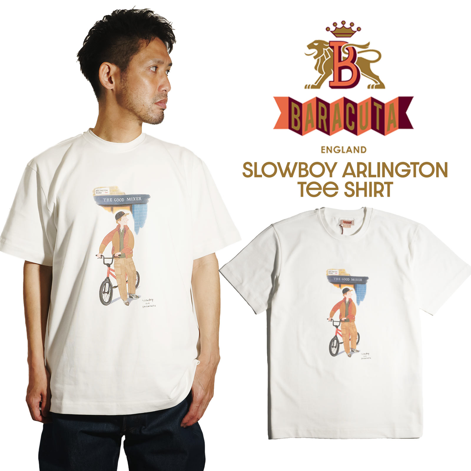 バラクータ BARACUTA スローボーイ アーリントン Tシャツ オフホワイト ｜ メンズ S-XXL Slowboy フェイ・ワン コラボレート 限定