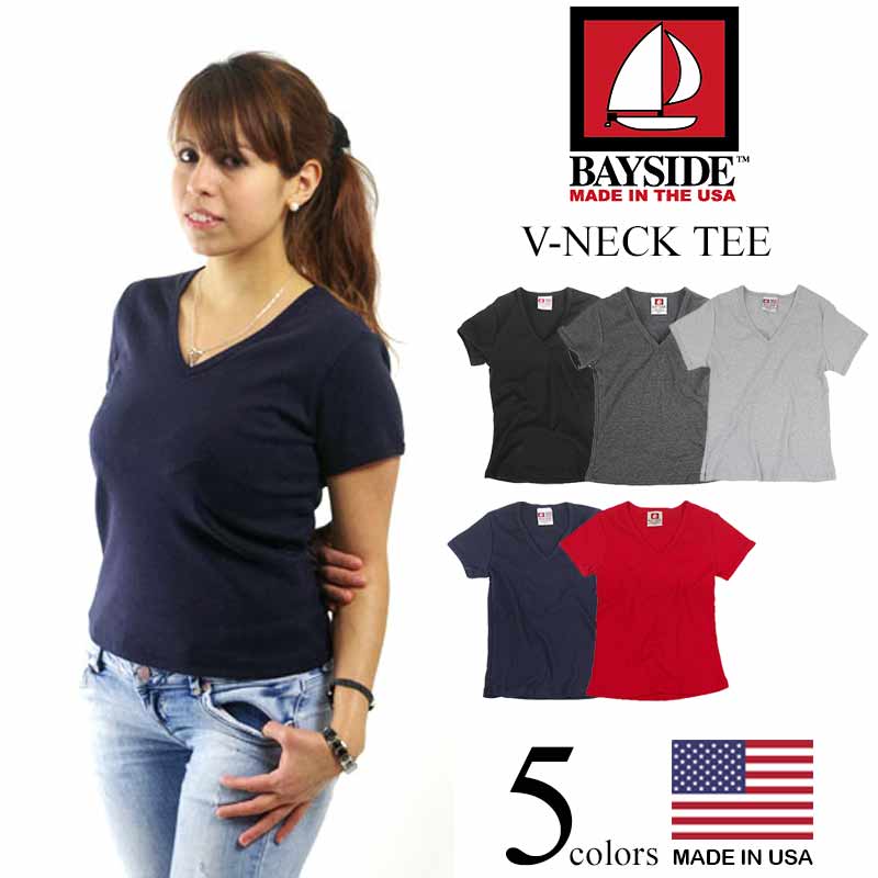 ベイサイド BAYSIDE Vネック Tシャツ (アメリカ製 米国製 V-NECK TEE レディース 無地）