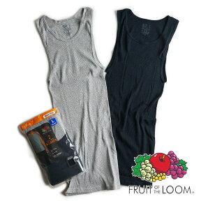 【返品不可】フルーツオブザルーム FRUIT OF THE LOOM 2パック メンズ タンクトップ ブラック/グレー ｜ 2PACK TANK-TOP A-SHIRTS 無地 定番 リブ編みコットン 2枚セット ブラック 黒 杢グレー 首タグプリント 丸胴 サイズ S M L XL