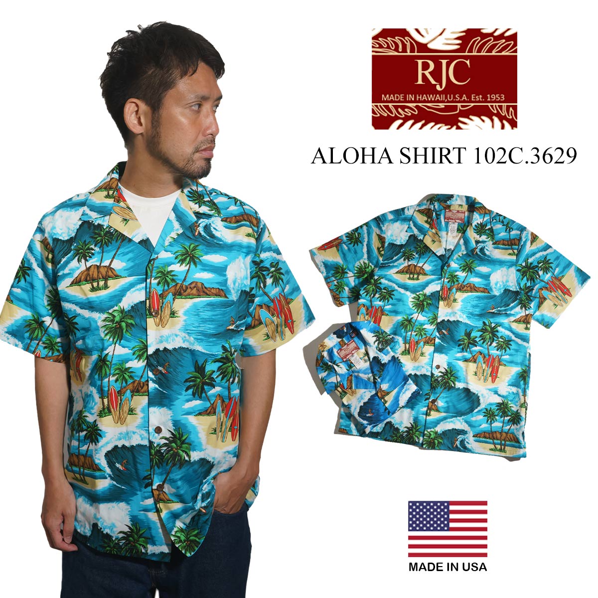 【クーポン配布中】ロバートJクランシー RJC 半袖 アロハシャツ #102C3629 ハワイ製 (ROBERT J. CLANCY アメリカ製 米国製 コット...