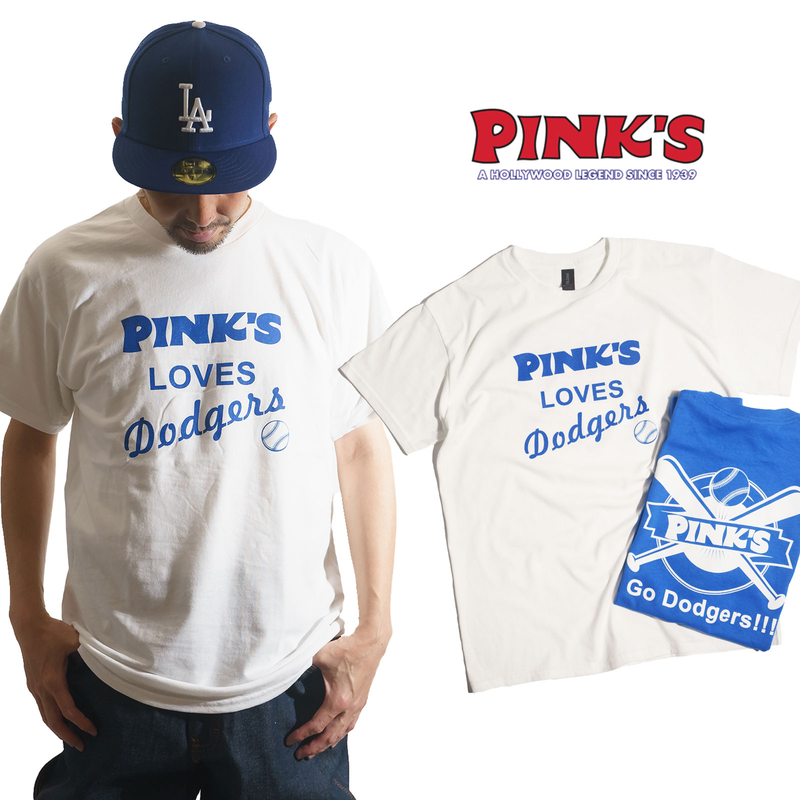 ピンクス ホットドッグス PINK’S HOTDOGS 半袖 Tシャツ 別注 ピンクスラブズドジャーズ ｜ メンズ S-XXXL 海外買い付け スーベニア ご当地 LA Dodgers 大谷