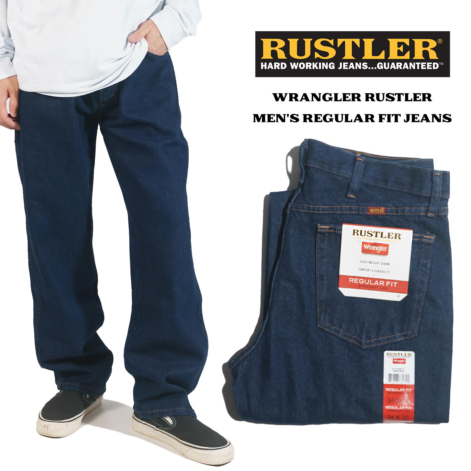 ラスラー RUSTLER レギュラーフィット ストレートジーンズ プレウォッシュ ｜ 87619PW メンズ W30-42 ラングラー Wrangler ヘビーウエイト デニム