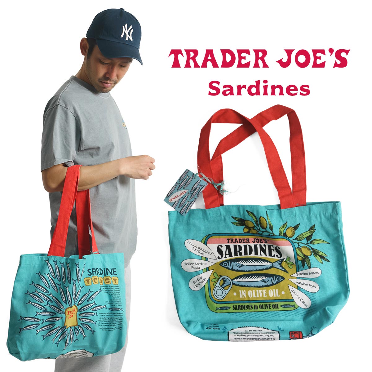 トレーダージョーズ Trader Joe’s エコバッグ サーディンズ ｜ ユニセックス ショッピングバッグ トートバッグ コットン トレジョ アメリカ製のサムネイル