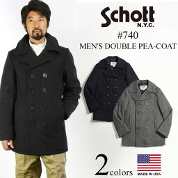 ショット ピーコート メンズ ショット SCHOTT 740 メンズ ウール ダブル ピーコート ｜ アメリカ製 MADE IN USA 防寒 保温性 PEA-COAT Pコート 厚手 メルトンウール 32オンス キルティング裏地 内ポケット シンプル ブランド 定番 ネイビー 紺 グレー　カジュアル ビジネス