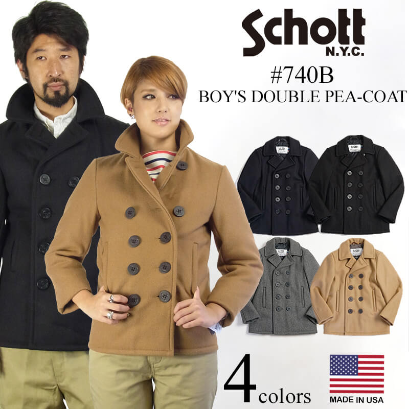 【クーポン配布中】ショット SCHOTT 740B ボーイズ ウール ダブル ピーコート | Pコート メンズ レディース ユニセックス アメリカ製 PEA-C...