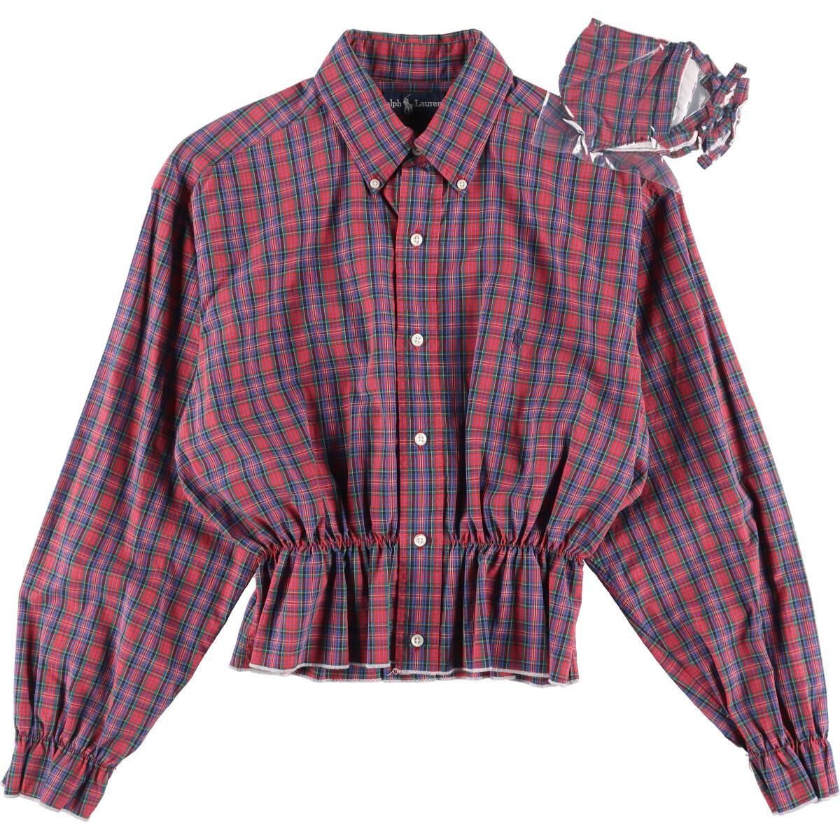 古着 eluluリメイク ラルフローレン Ralph Lauren チェック柄 マスクセット バルーンスリーブシャツ フリーサイズ /eaa223805 【エルル0304】 【220306】