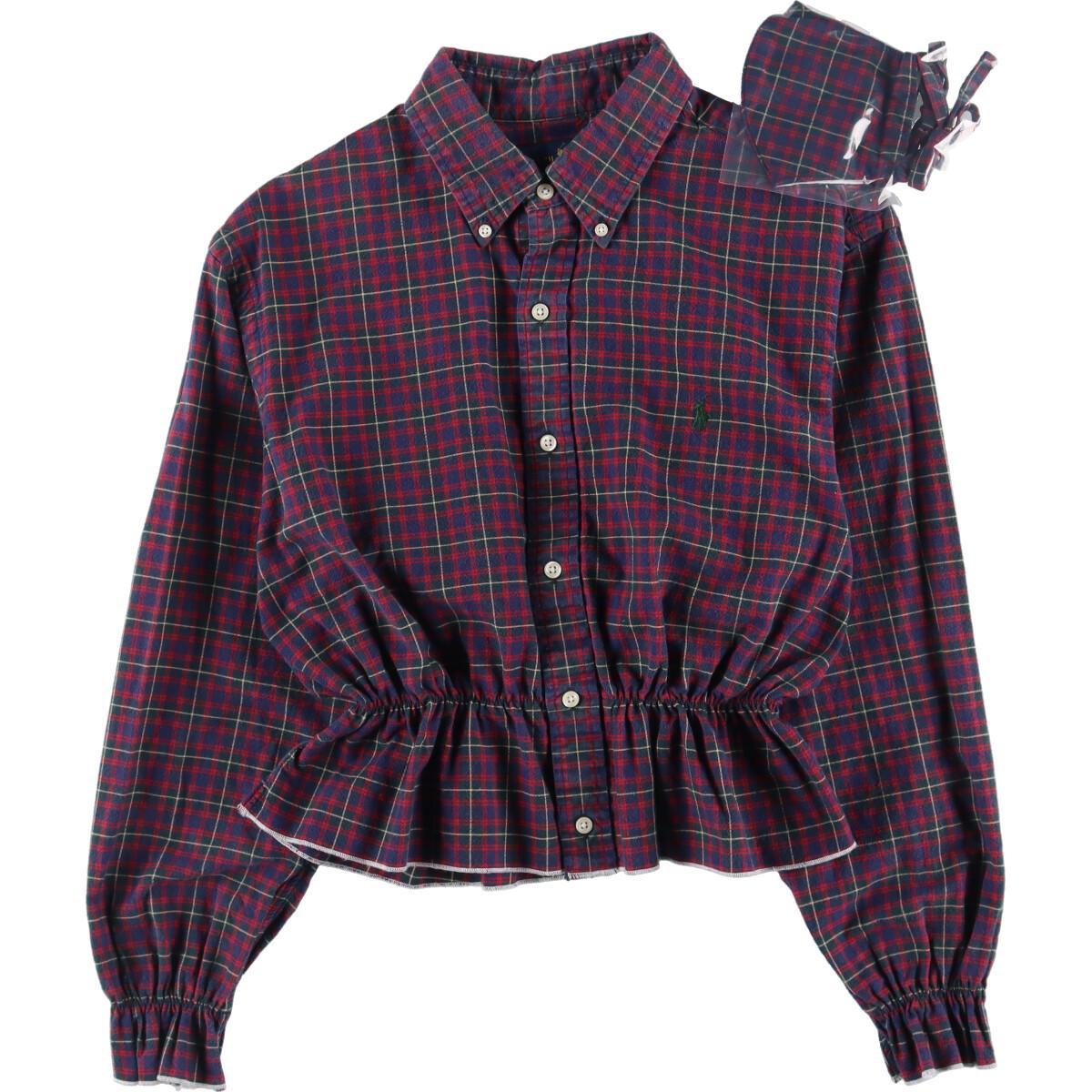 古着 eluluリメイク ラルフローレン Ralph Lauren チェック柄 マスクセット バルーンスリーブシャツ フリーサイズ /eaa223880 【エルル0304】 【220306】