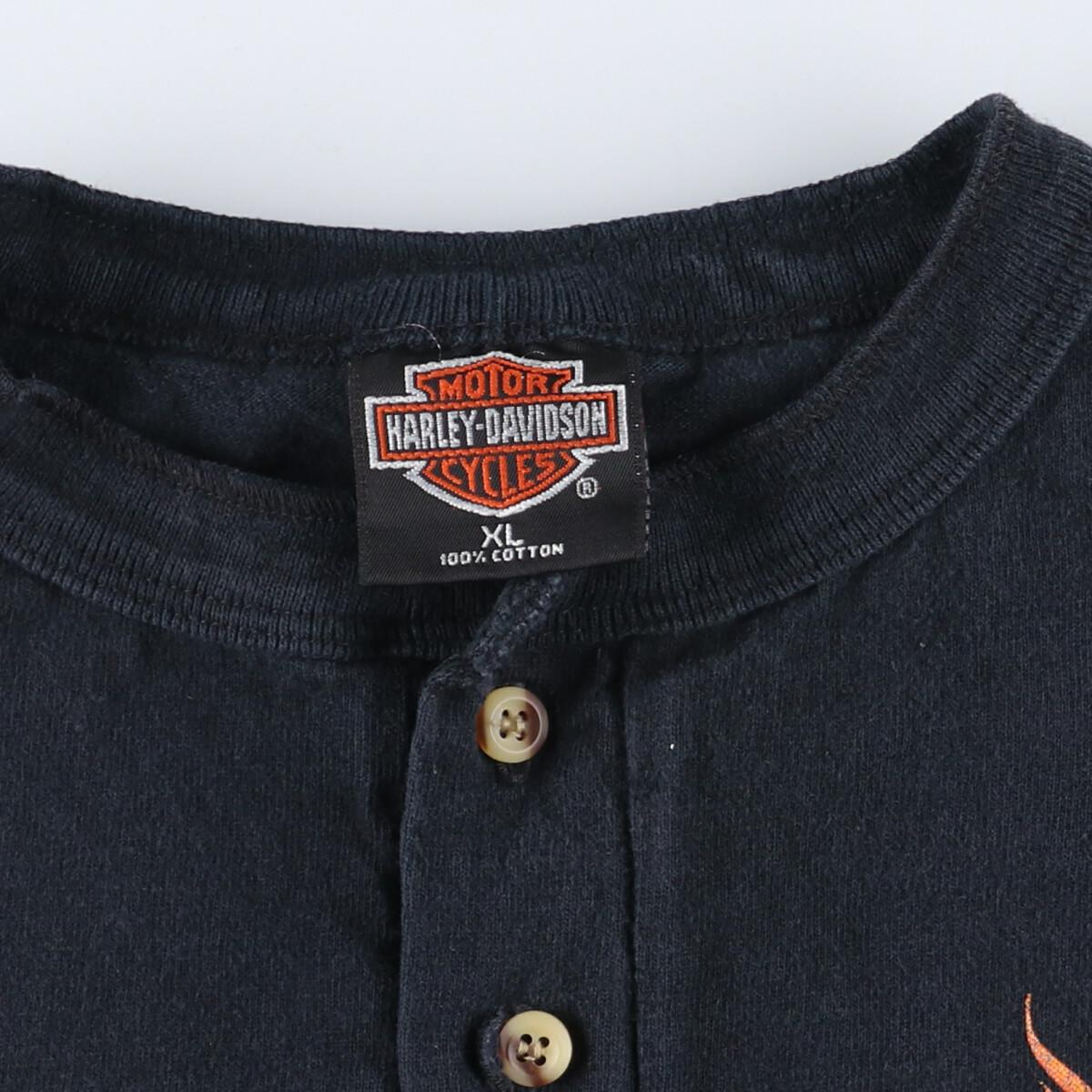 古着 90年代 R.K. STRATMAN Harley-Davidson ハーレーダビッドソン ヘンリーネック モーターサイクル バイクTシャツ USA製 メンズXL ヴィンテージ /eaa231290 【220325】