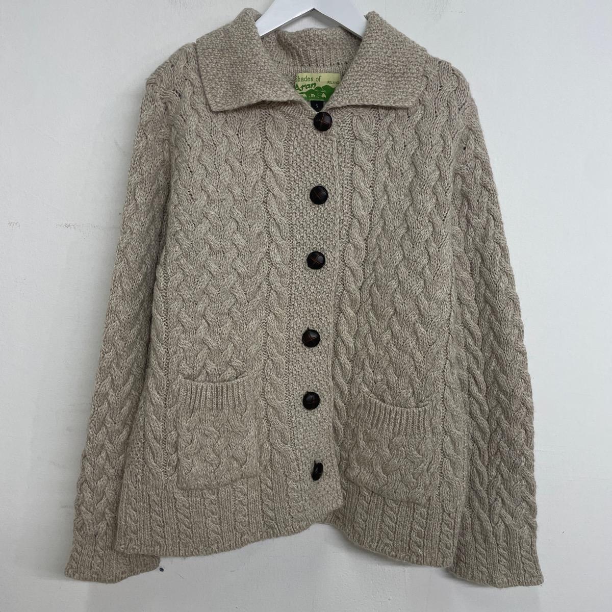 古着 Shades of Aran 襟付き フィッシャーマンアランニットカーディガン レディースS /eaa271441 【中古】【エルル0909】 【220909】 【LP2401】
