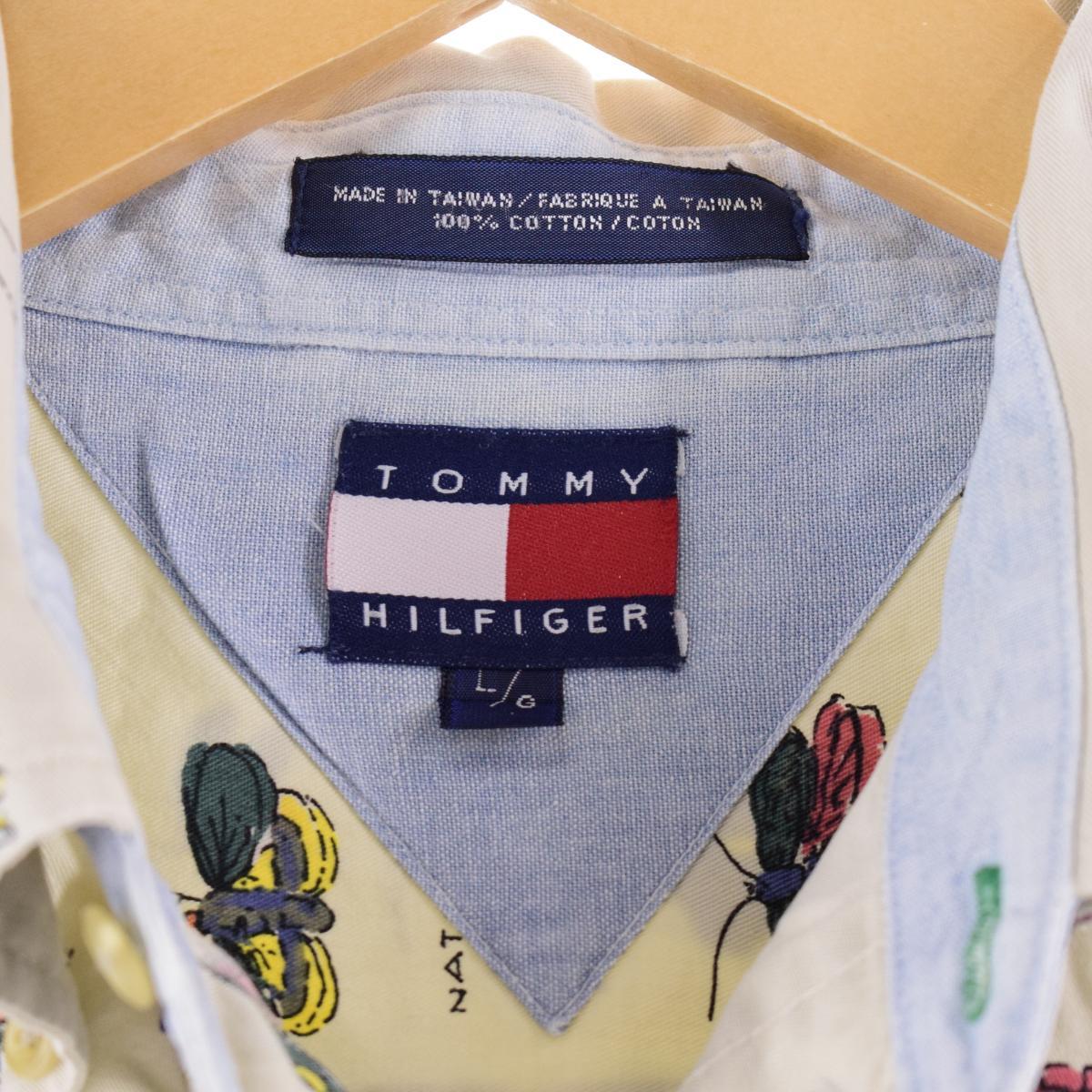 古着 JAMリメイク ルーズトップス 90年代 トミーヒルフィガー TOMMY HILFIGER 総柄 長袖 ボタンダウンシャツ メンズL ヴィンテージ /eaa281788 【中古】 【220901】