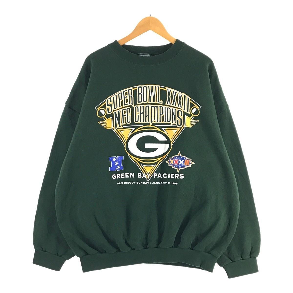 古着 90'S LOGO7 NFL GREEN BAY PACKERS グリーンベイパッカーズ SUPER BOWL XXXll スーバーボウル プリントスウェットシャツ トレーナー メンズXL ヴィンテージ /eaa296105   