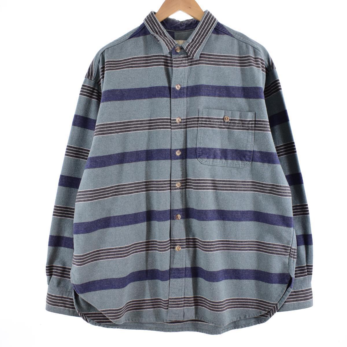 古着 エディーバウアー Eddie Bauer ボーダー柄 長袖 フランネルシャツ メンズXL /eaa316390 【中古】 【230304】