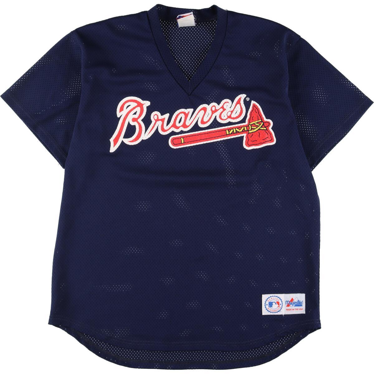 古着 マジェスティック majestic MLB ATLANTA BRAVES アトランタブレーブズ Vネック メッシュ ベースボ..