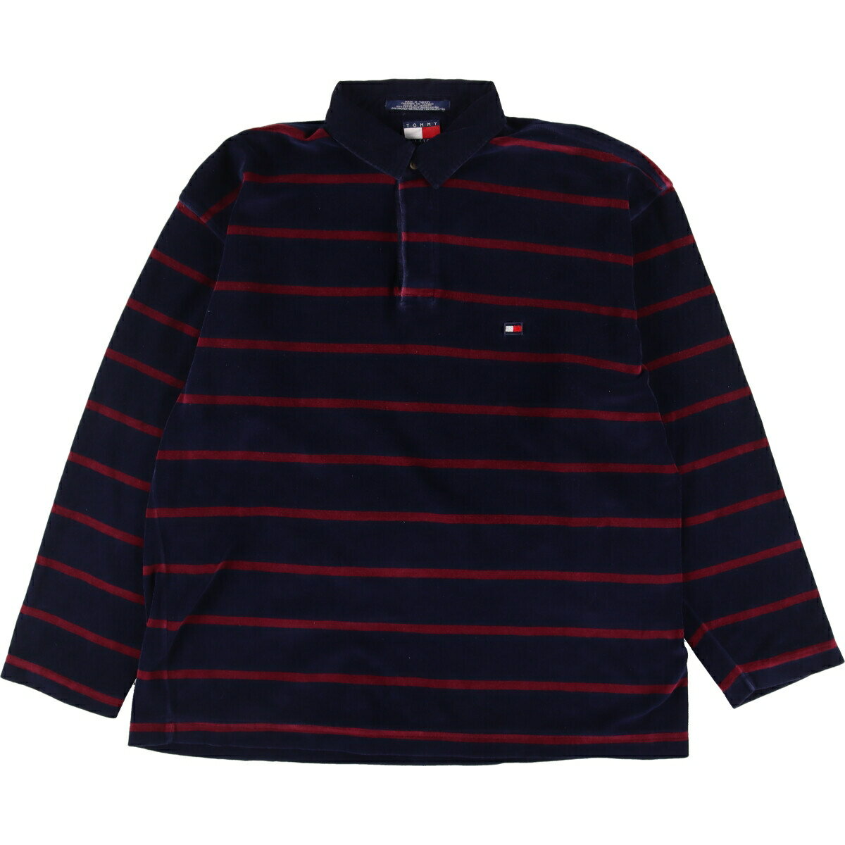 ＼50%OFF／古着 90'S トミーヒルフィガー TOMMY HILFIGER ベロア 長袖 ボーダー ポロシャツ メンズXL ヴィンテージ /eaa333318 【中古】 【230512】 【SS2406】