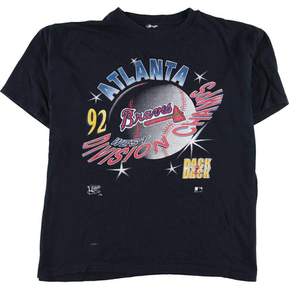 古着 90'S MLB ATLANTA BRAVES アトランタブレーブス WEST DIVISION CHAMPS 1992 スポーツプリントTシャツ メンズL ヴィンテージ /eaa333407 【中古】 【230505】 【SS2309】