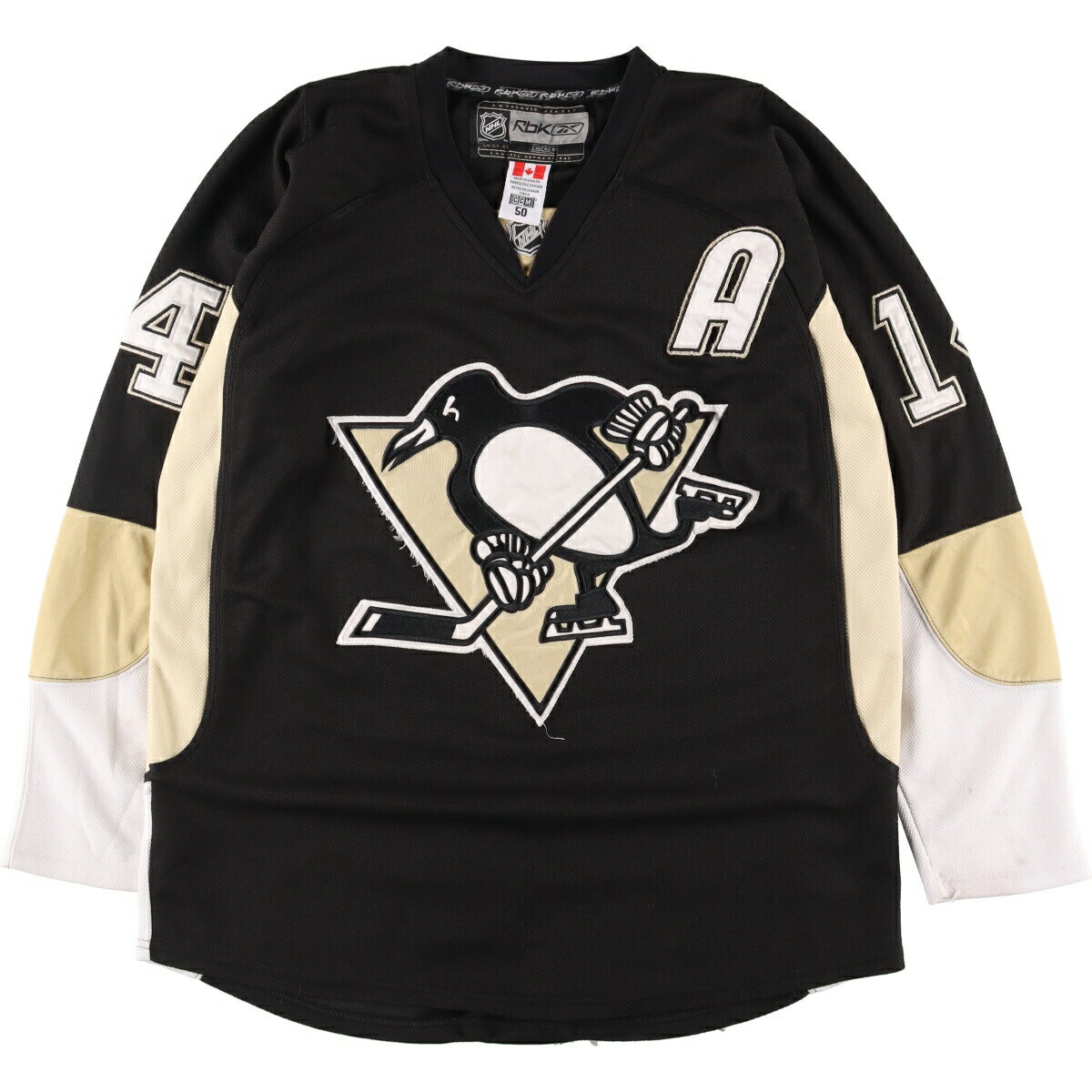 古着 リーボック Reebok NHL PITTSBURGH PENGUINS ピッツバーグペンギンズ ナンバリング ゲームシャツ ホッケーシャツ カナダ製 メンズ..