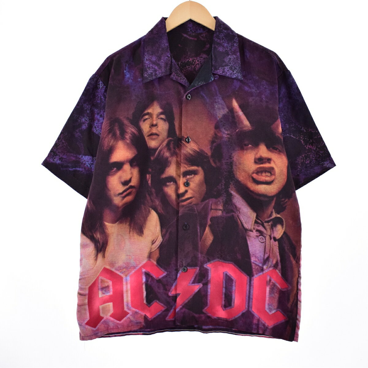 古着 AC/DC エーシーディーシー 総柄 オープンカラー 半袖 チカーノシャツ ボックスシャツ メンズXL /eaa339231   