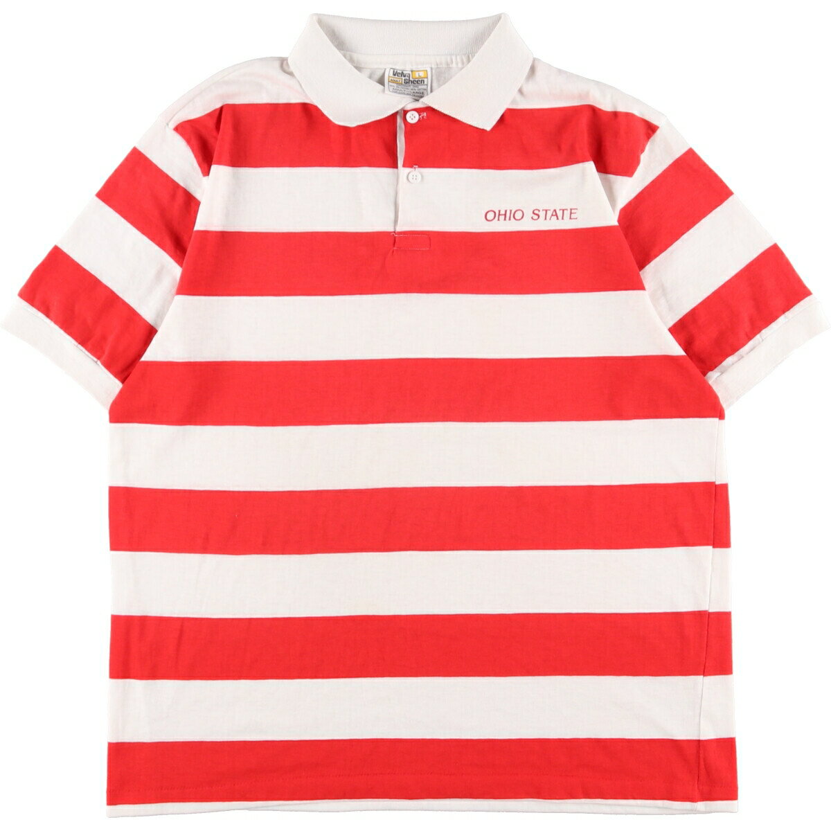 古着 90'S VELVA SHEEN OHIO STATE オハイオ州立大学 半袖 ボーダー ラガーシャツ USA製 メンズM ヴィンテージ /eaa350987 【中古】 【230715】 【SS2409_30%】