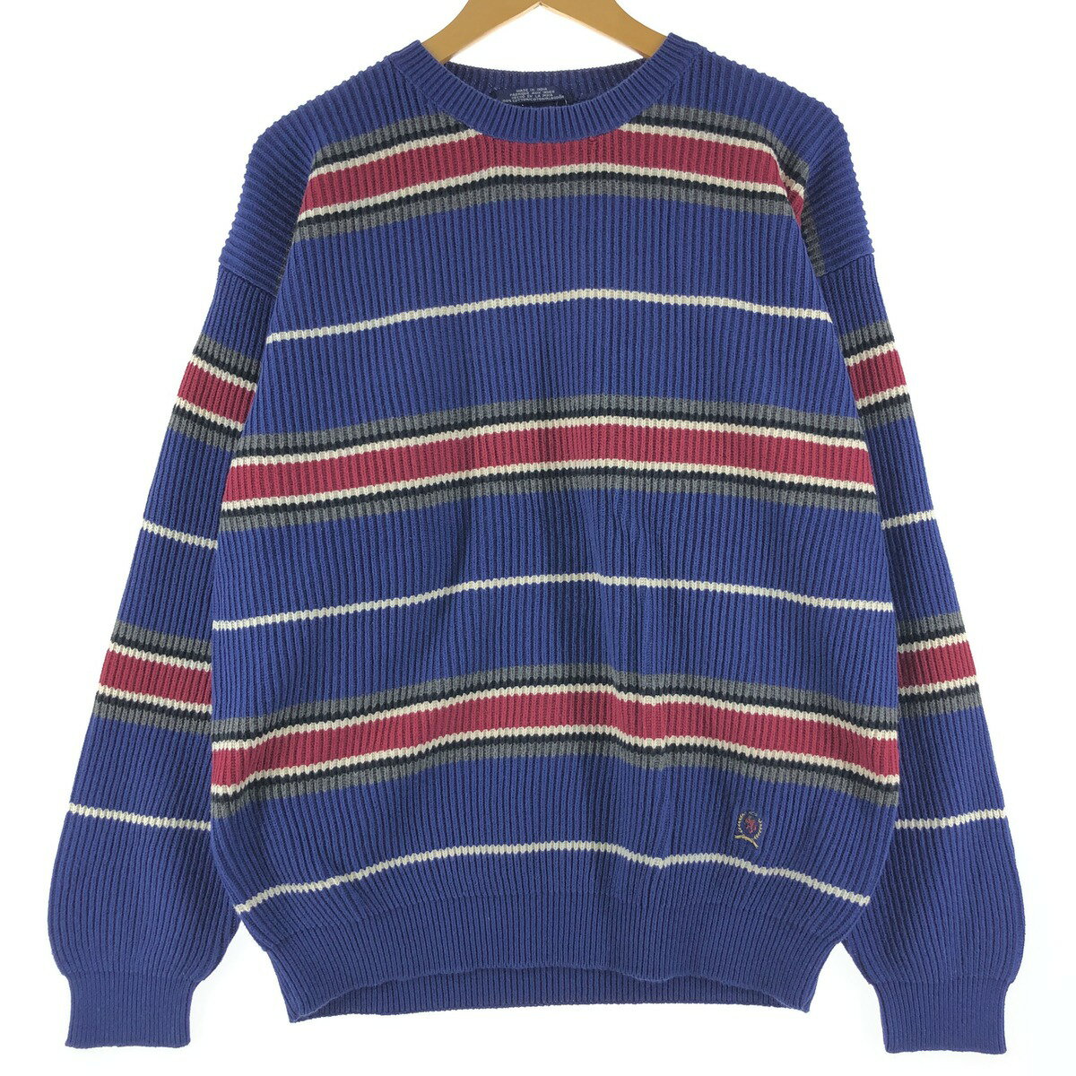 ＼31%OFF／古着 90'S トミーヒルフィガー TOMMY HILFIGER マルチボーダー コットンニットセーター メンズXL ヴィンテージ /eaa356447 【中古】 【230910】 【SS2406】