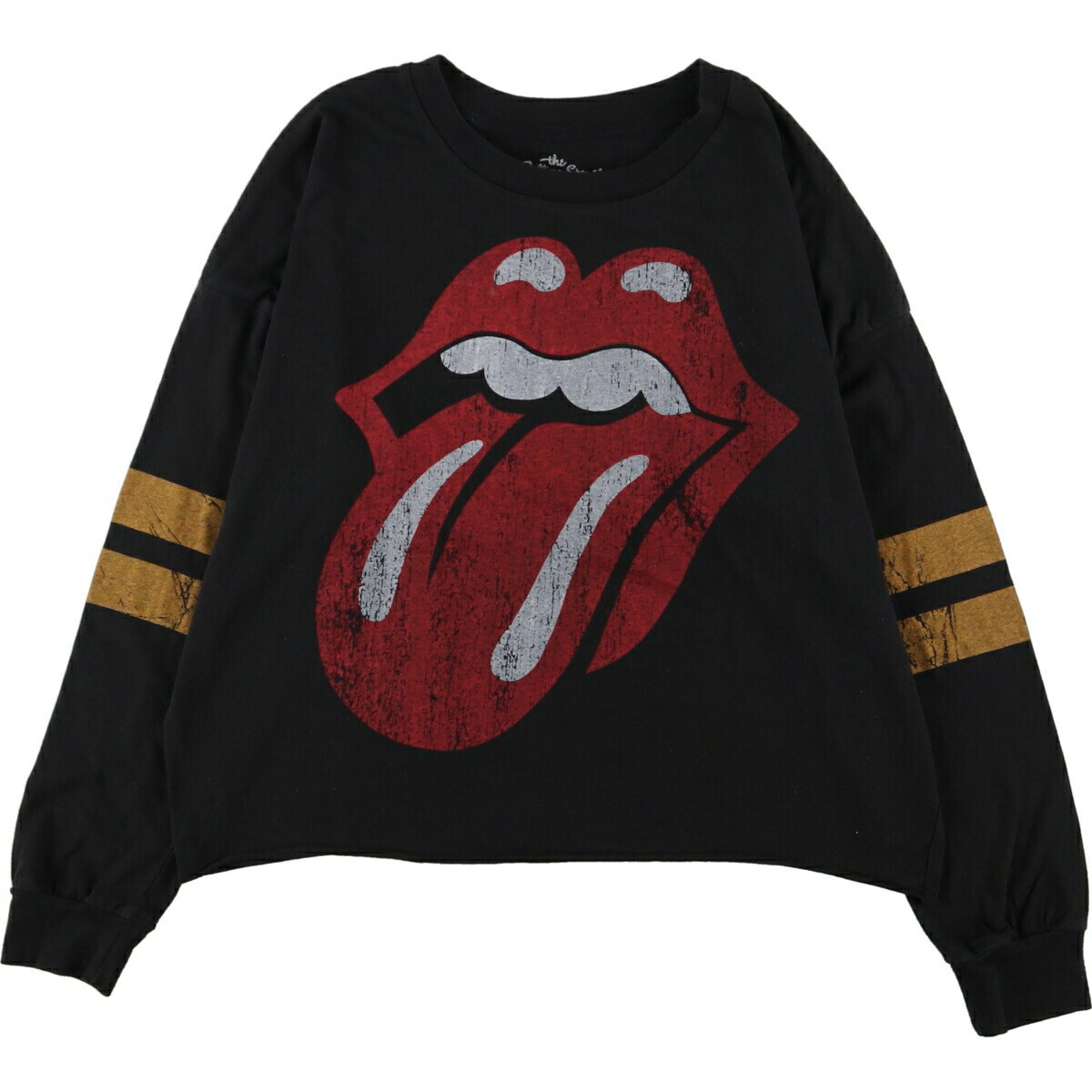 古着 THE ROLLING STONES ザローリングストーンズ 袖プリント 裾カットオフ ロンT バンドTシャツ バンT レディースXXL /eaa357310 【中古】 【230812】【エルル】