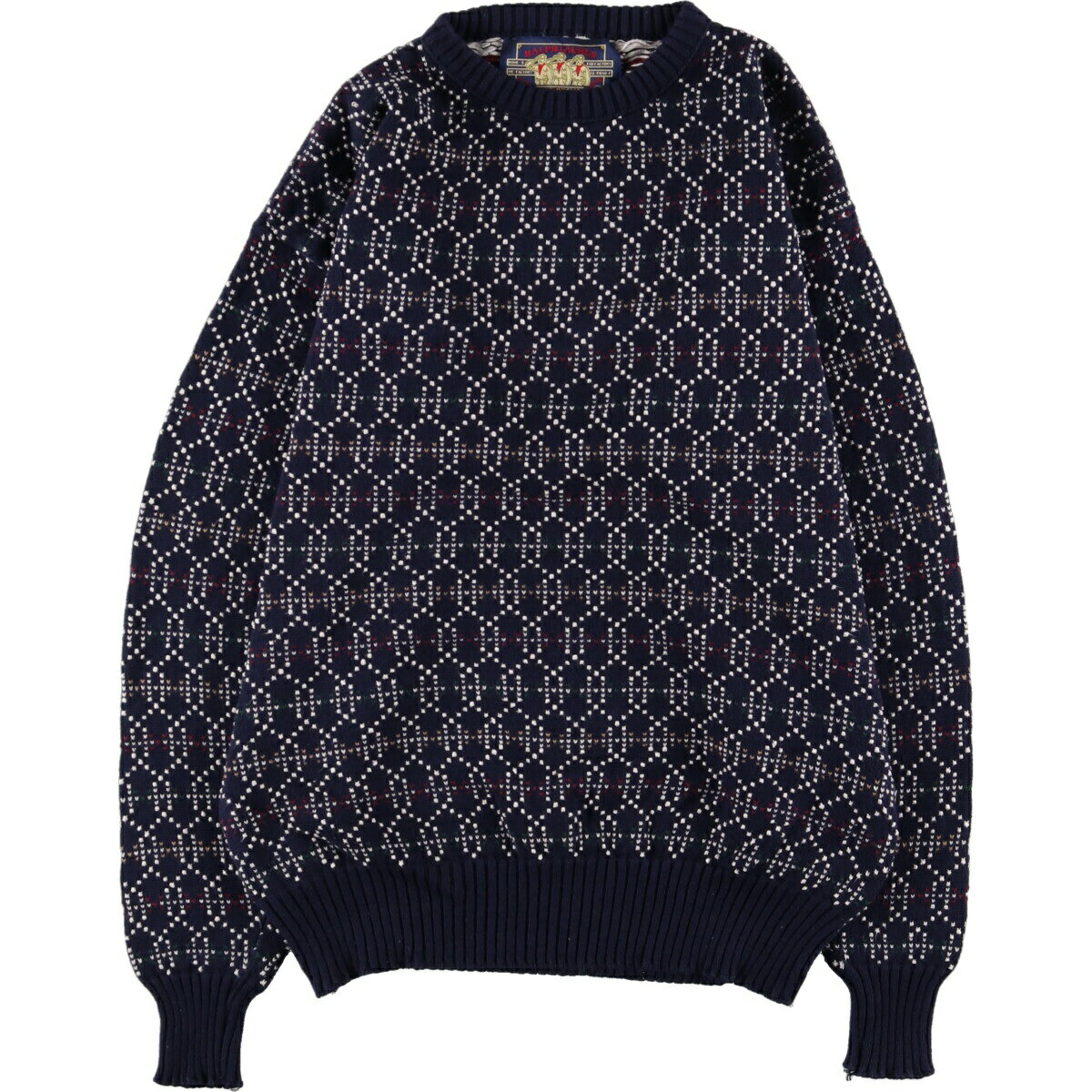 古着 80年代 ラルフローレン Ralph Lauren CHAPS チャップス 総柄 コットンニットセーター USA製 メンズL ヴィンテージ /eaa364087 【中古】 【230821】