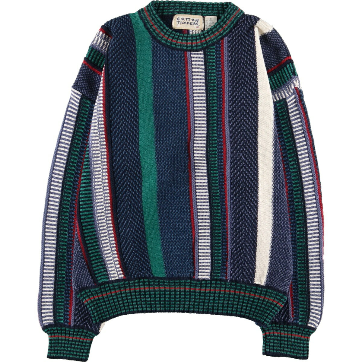古着 COTTON TRADERS マルチストライプ リネンニットセーター メンズL /eaa368079 【中古】 【230909】 【SS2406】