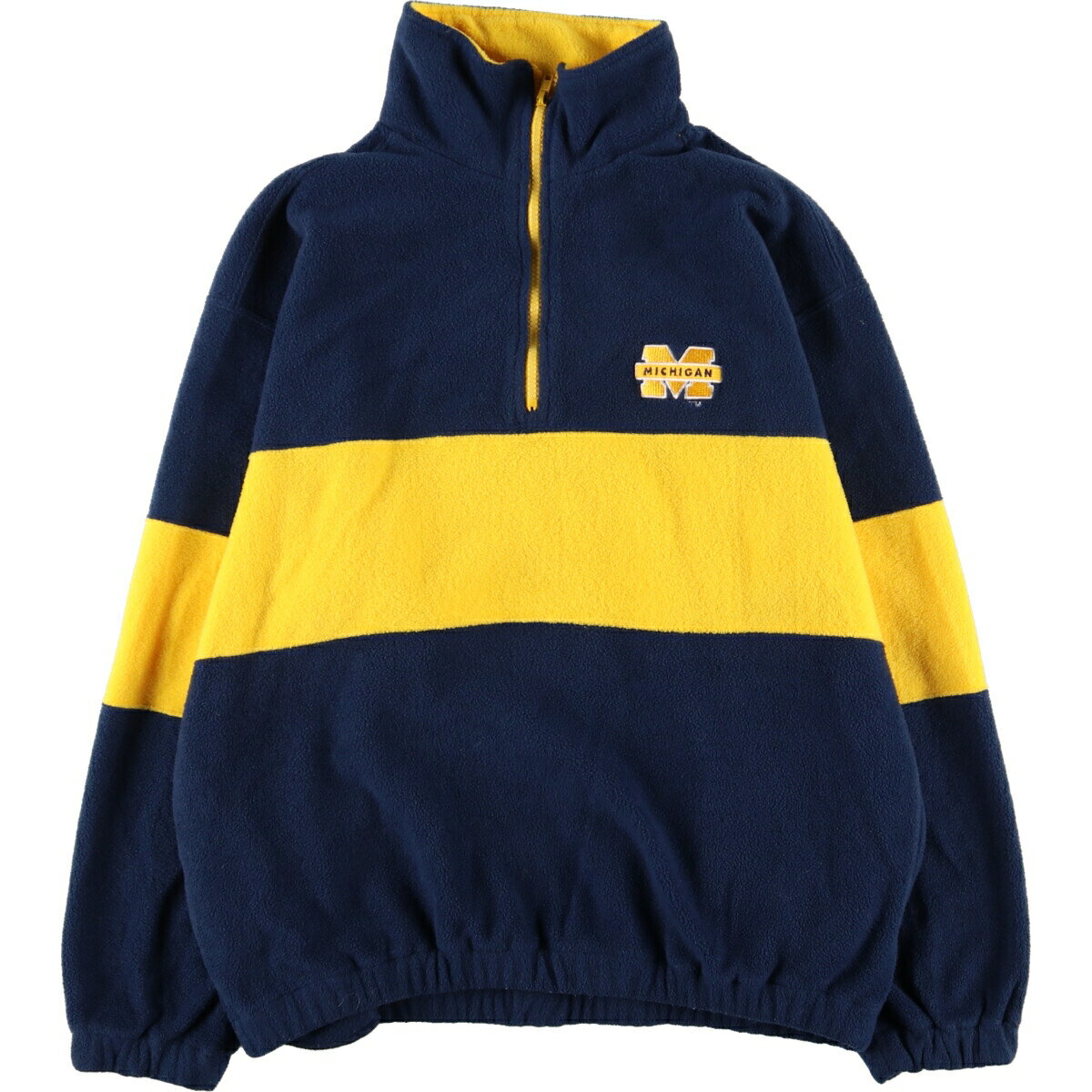 古着 チャンピオン Champion MICHIGAN ミシガン大学 カレッジ ハーフジップ フリースプルオーバー メンズL /eaa370509 【中古】 【230923】