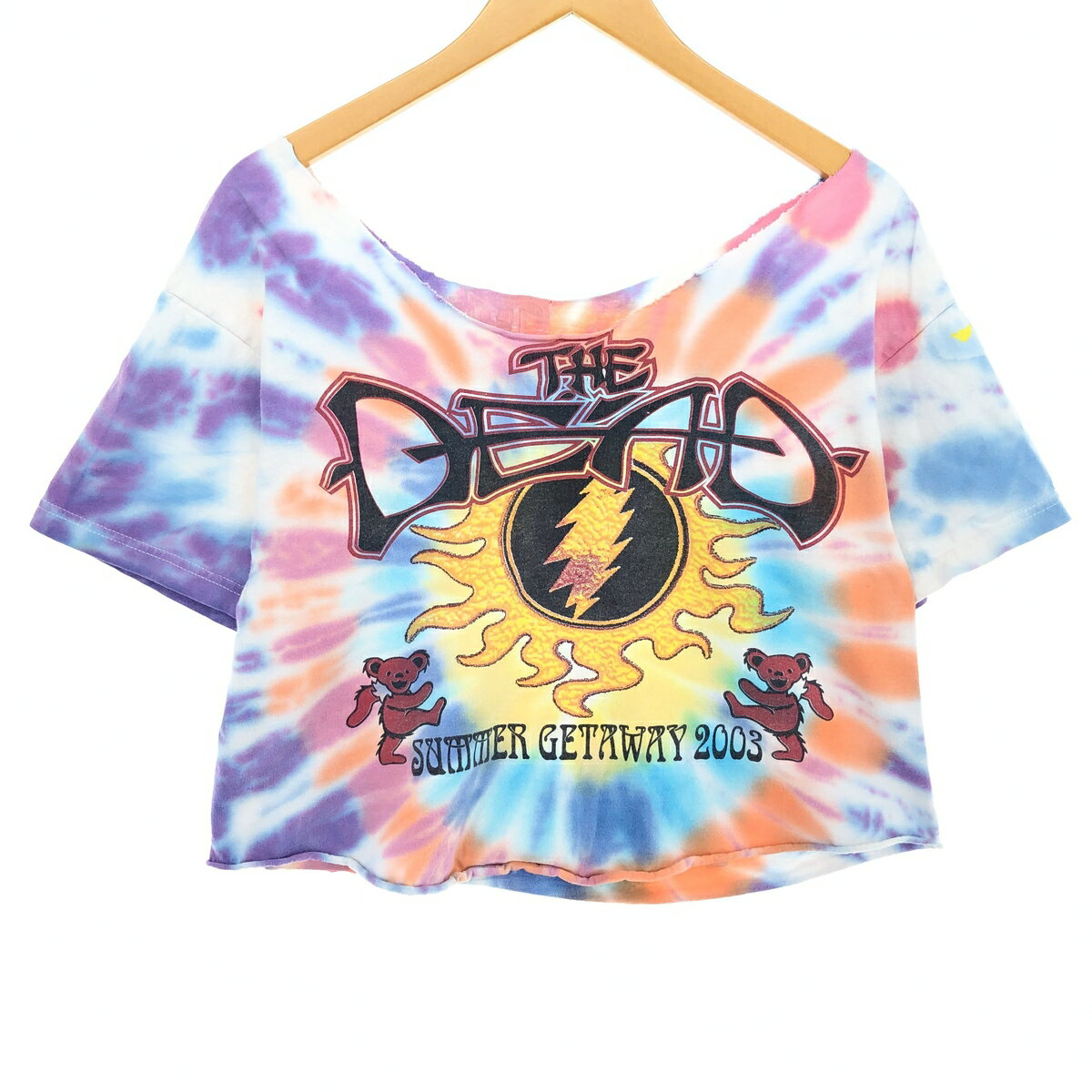 古着 00'S GRATEFUL DEAD グレイトフルデッド DEAD BEAR デッドベアー タイダイ柄 両面プリント カットオフ バンドTシャツ バンT レディースL相当 /eaa371877 【中古】 【240712】