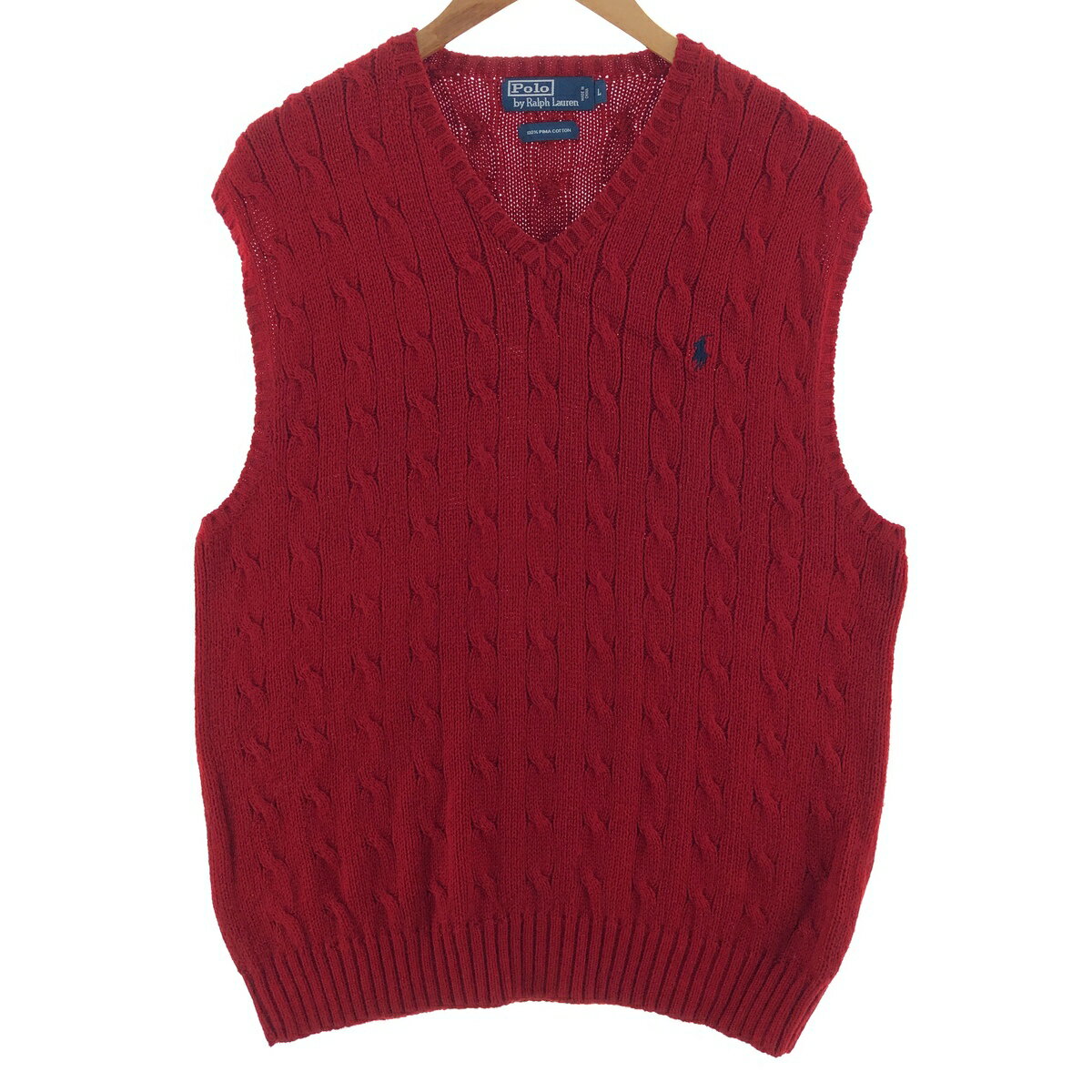 古着 ラルフローレン Ralph Lauren POLO by Ralph Lauren ケーブル編み Vネック ピマコットンニットベスト メンズL相当 /eaa380917 【中古】 【251011】