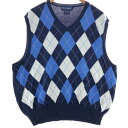 古着 ラルフローレン Ralph Lauren POLO GOLF ポロゴルフ アーガイル柄 Vネック コットンニットベスト メンズXXL相当 /eaa3809...