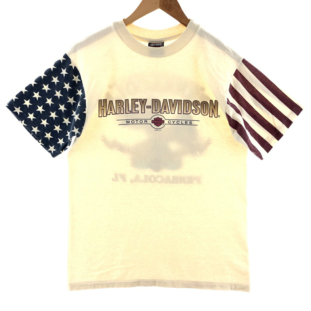古着 00'S ハーレーダビッドソン Harley-Davidson 両面プリント 鷲柄 イーグル柄 星条旗柄 モーターサイクル バイクTシャツ USA製 メンズM /eaa381930 【中古】 【240401】 ss2503_30