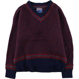 古着 70'S ペンドルトン PENDLETON Country Traditionals 総柄 千鳥格子柄 Vネック ウールニットセーター メンズL ヴィンテージ /eaa395014 【中古】 【231121】 【SS2403】