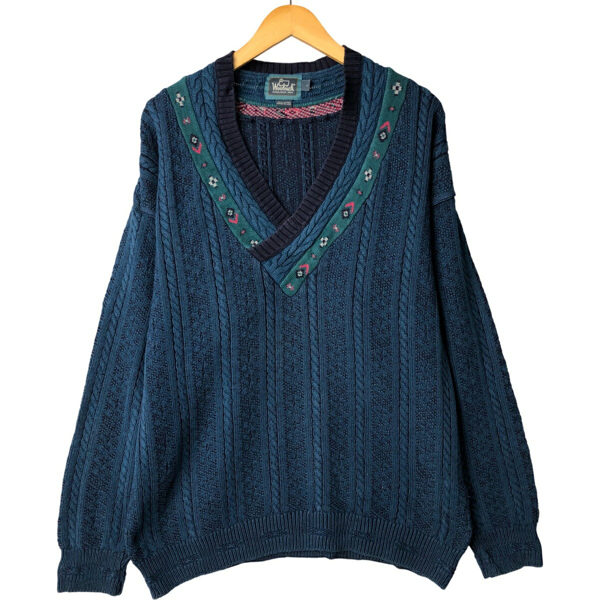 古着 80'S ウールリッチ WOOLRICH 総柄 ケーブル編み コットンニットセーター USA製 メンズL相当 ヴィンテージ /eaa399080 【中古】 【251020】(4)