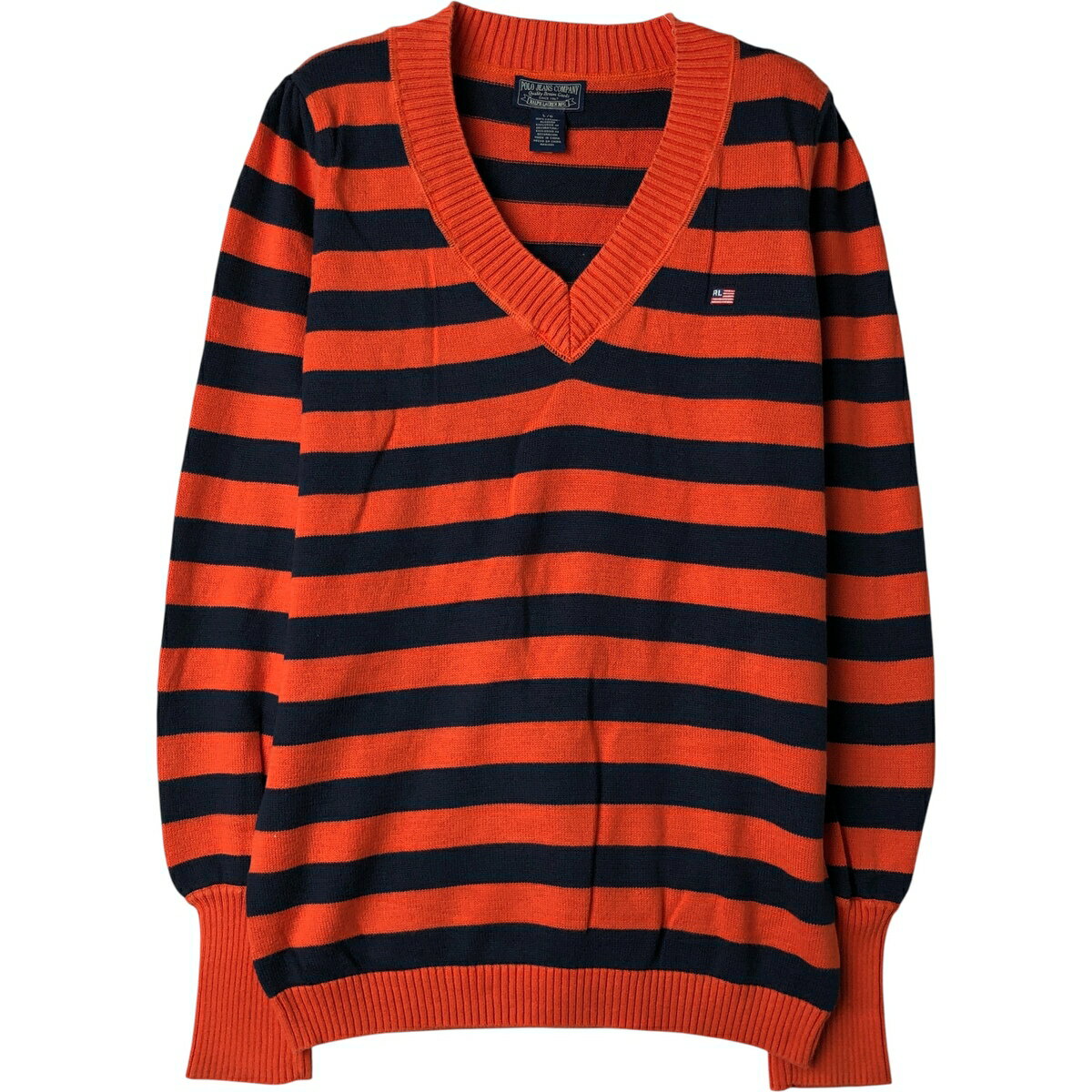 古着 00'S ラルフローレン Ralph Lauren POLO JEANS COMPANY ボーダー柄 コットンニットセーター メンズL相当 /eaa399112 【中古】 【260223】 【GR-NV】 オレンジ系 秋冬