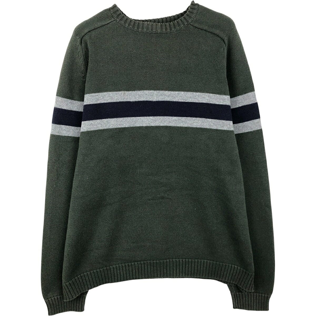 商品詳細 ブランド・Eddie Bauer・エディーバウアー・ 特徴・長袖・クルーネック(丸首)・ラグランスリーブ・ モデル/形状・コットンニットセーター・ 素材・コットン:100%・ 色・カーキ系・ネイビー系 紺色・グレー系 灰色・ 柄・ライン入り・ 生産国・インドネシア製・ 年代 サイズ・メンズXL・表記サイズ:XL・着丈:64cm・身幅:60.5cm・裄丈:87cm・袖丈(脇下計測):46.5cm・ コンディション・C・ カテゴリ・メンズ・トップス・セーター・クルーネックセーター・ 商品番号・eaa399350・ 取扱店・・ スタッフコメントEddie Bauer コットンニットセーター / メンズXL / 商品番号 eaa399350 USEDですので使用感などございますが、まだまだご愛用していただけます。 古着という事をご理解の上ご注文よろしくお願いします。 【状態追記】 ●全体、毛羽立ち※状態は当社独自の基準です。 着用感表記サイズ着丈身幅裄丈袖丈(脇下計測) メンズXLXL(※着用感、表記サイズは目安です。)64cm60.5cm87cm46.5cm ※測定値の若干の誤差はご了承下さい。サイズガイドはこちら ブランドEddie Bauerエディーバウアー 特徴長袖 / クルーネック(丸首) / ラグランスリーブモデル/形状コットンニットセーター素材コットン:100%色カーキ系 / ネイビー系 紺色 / グレー系 灰色柄ライン入り生産国インドネシア製年代-カテゴリクルーネックセーター商品番号eaa399350取扱店　　 エディーバウアーの他の商品を見るクルーネックセーターの他の商品を見る